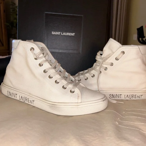 Laurent Malibu Saint Laurent Leather High Top Sneakers Saint